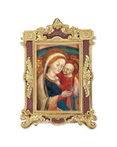 6 1/4" x 9 1/4" Textured Burgundy and Gold Photo Frame with O.L. of Good Counsel-Genazzano Italy Print