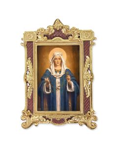 6 1/4" x 9 1/4" Textured Burgundy and Gold Photo Frame with CHAMBERS: Madonna of The Rosary Print-P65