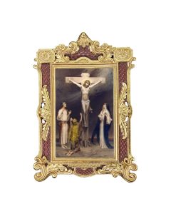 6 1/4" x 9 1/4" Textured Burgundy and Gold Photo Frame with CHAMBERS:  The Crucifixion Print- P65