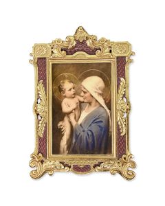 6 1/4" x 9 1/4" Textured Burgundy and Gold Photo Frame with Chambers: Jesus and Mary Print-P65