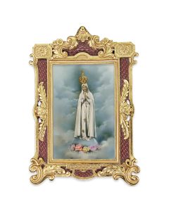 6 1/4" x 9 1/4" Textured Burgundy and Gold Photo Frame with O.L. of Fatima Print-P65