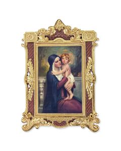 6 1/4" x 9 1/4" Textured Burgundy and Gold Photo Frame with Chambers: Madonna and Christ Child Print- P65