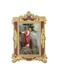 6 1/4" x 9 1/4" Textured Burgundy and Gold Photo Frame with Chambers: Christ and the Lost Lamb Print- P65