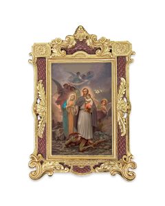 6 1/4" x 9 1/4" Textured Burgundy and Gold Photo Frame with Saint Joseph Terror of Demons Print-P65