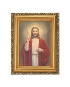 4 1/2" x 5 1/2" CHAMBERS:  Sacred Heart of Jesus Print in a 5 1/2" x 7" Antique Gold Frame 