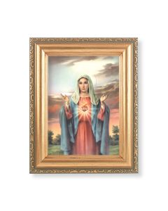 Simeone: Immaculate Heart of Mary Print in a 5 1/2" x 7" Antique Gold Frame 