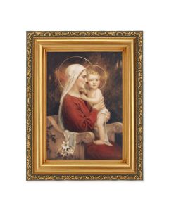 4 1/2" x 5 1/2"  CHAMBERS: Madonna and Child Print in a 5 1/2" x 7" Antique Gold Frame 