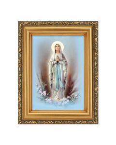 4 1/2" x 5 1/2"  O.L. of Lourdes Print in a 5 1/2" x 7" Antique Gold Frame 