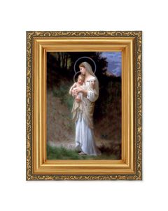 4 1/2" x 5 1/2" Divine Innocence Stained Glass Art in a 5 1/2" x 7" Antique Gold Frame 