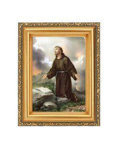 4 1/2" x 5 1/2" St. Francis of Assisi Print in a 5 1/2" x 7" Antique Gold Frame 