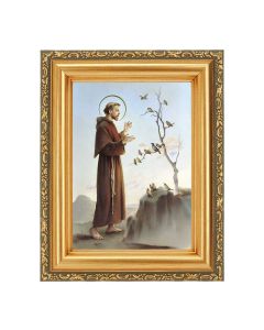 4 1/2" x 5 1/2" St. Francis with Birds Print in a 5 1/2" x 7" Antique Gold Frame 