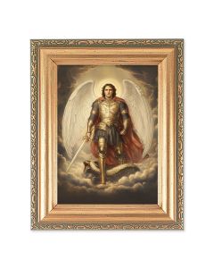 4 1/2" x 5 1/2" Archangel St. Michael in Armor Print in a 5 1/2" x 7" Antique Gold Frame 