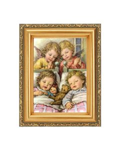 4 1/2" x 5 1/2" Guardian Angels with Twins Print in a 5 1/2" x 7" Antique Gold Frame 