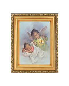 4 1/2" x 5 1/2" Guardian Angel with Lantern in a 5 1/2" x 7" Antique Gold Frame 