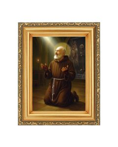 4 1/2" x 5 1/2" St. Pio at Prayer Print in a 5 1/2" x 7" Antique Gold Frame 