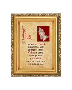 4 1/2" x 5 1/2" Serenity with Praying Hands (Spanish) Print in a 5 1/2" x 7" Antique Gold Frame