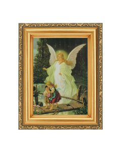 4 1/2" x 5 1/2" Guardian Angel Print in a 5 1/2" x 7" Antique Gold Frame 