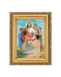 4 1/2" x 5 1/2" Christ with Children Print in a 5 1/2" x 7" Antique Gold Frame 