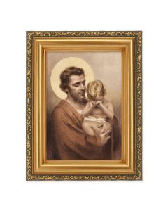 4 1/2" x 5 1/2" CHAMBERS: St. Joseph and Crying Jesus Print in a 5 1/2" x 7" Antique Gold Frame