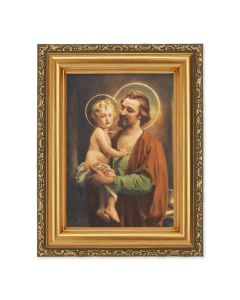 4 1/2" x 5 1/2" CHAMBERS: St. Joseph with Jesus Print in a 5 1/2" x 7" Antique Gold Frame 