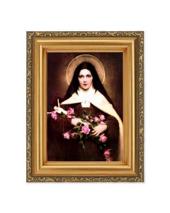 4 1/2" x 5 CHAMBERS: St. Therese Print in a 5 1/2" x 7" Antique Gold Frame 