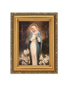4 1/2" x 5 CHAMBERS: Our Lady Among the Lilies Print in a 5 1/2" x 7" Antique Gold Frame