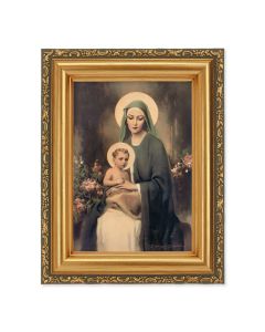 4 1/2" x 5 Chambers: Madonna and Child Print in a 5 1/2" x 7" Antique Gold Frame 