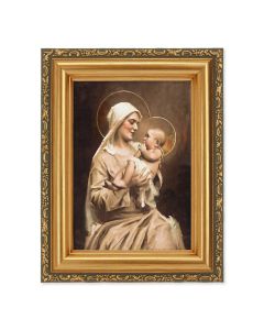 4 1/2" x 5 Chambers: Mother of Divine Christ Print in a 5 1/2" x 7" Antique Gold Frame 