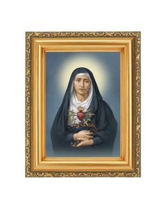 4 1/2" x 5 1/2" Seven Sorrows of Mary Print in a 5 1/2" x 7" Antique Gold Frame
