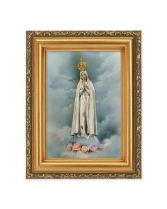4 1/2" x 5 Crowned O.L. of Fatima Print in a 5 1/2" x 7" Antique Gold Frame