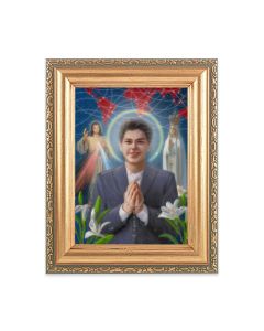 4 1/2" x 5 1/2" St. Carlo Acutis Print in a 5 1/2" x 7" Antique Gold Frame 