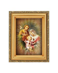 4 1/2" x 5 1/2" Holy Family with Three Hearts Print in a 5 1/2" x 7" Antique Gold Frame