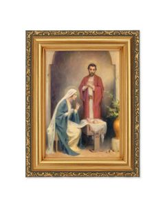 4 1/2" x 5 Chambers: Holy Family of Nazareth Print in a 5 1/2" x 7" Antique Gold Frame 