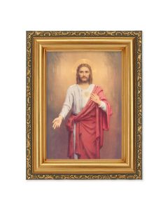 4 1/2" x 5 CHAMBERS:  Sacred Heart of Jesus Print in a 5 1/2" x 7" Antique Gold Frame 