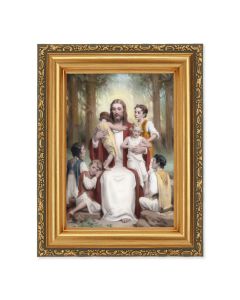 4 1/2" x 5 CHAMBERS:  Jesus with Children Print in a 5 1/2" x 7" Antique Gold Frame