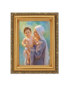 4 1/2" x 5 1/2" After Chambers:  Mary and Jesus Print in a 5 1/2" x 7" Antique Gold Frame 