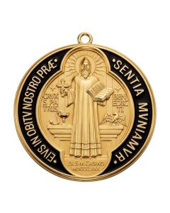 4 1/4" Pewter St. Benedict Medal in Gold with Red and Black Epoxy (BOXED)