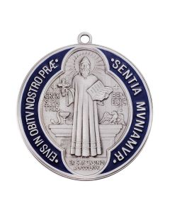 4 1/4" Pewter St. Benedict Medal with Red and Blue Epoxy (BOXED)