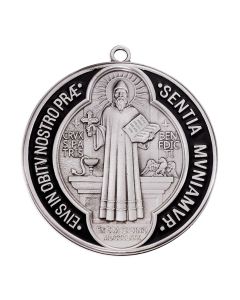 4 1/4" Pewter St. Benedict Medal with Red and Black Epoxy (BOXED)