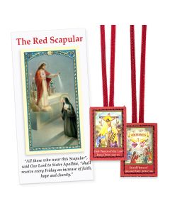 1 1/2" x 2" Red Scapular of the Passion with Instruction Pamphlet on 2 16 1/4" Red Cords