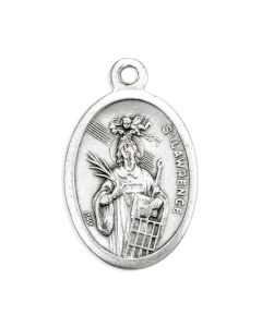 1" Oval Antiqued Silver Oxidized Saint Lawrence Medal