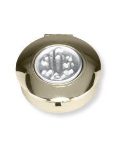 1 1/2" Diameter 1/2" Deep 24kt Gold Plated "IHS" Pyx. Holds Six to Nine Hosts