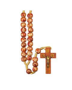 Marbleized Burgundy Wood Bead Rosary with Wood Crucifix