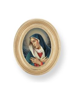 3 1/2" x 4 1/2" Gold Oval Frame with an Our Lady of Divine Mercy Print-P65