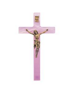 7" Pearlized Pink Cross with Museum Gold Tone Corpus