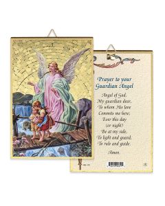 4" x 6" Gold Foil Guardian Angel Crossing Bridge Mosaic Plaque