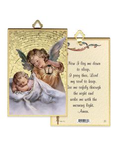 4" x 6" Gold Foil Guardian Angel with Lamp Mosaic Plaque
