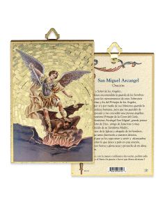 4" x 6" Gold Foil Saint Michael Mosaic Plaque in Spanish