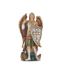 4" Cold Cast Resin Hand Painted Statue of Saint Michael in a Deluxe Window Box-P65