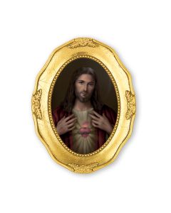 3 1/2" x 4 1/2" Gold Leaf Framed with a Simeone: Sacred Heart of Jesus Print-P65